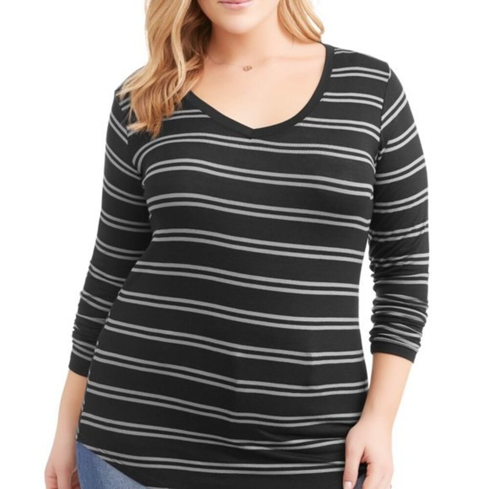 Striped V-neck Tee Top Plus Size Sz 1X NWOT